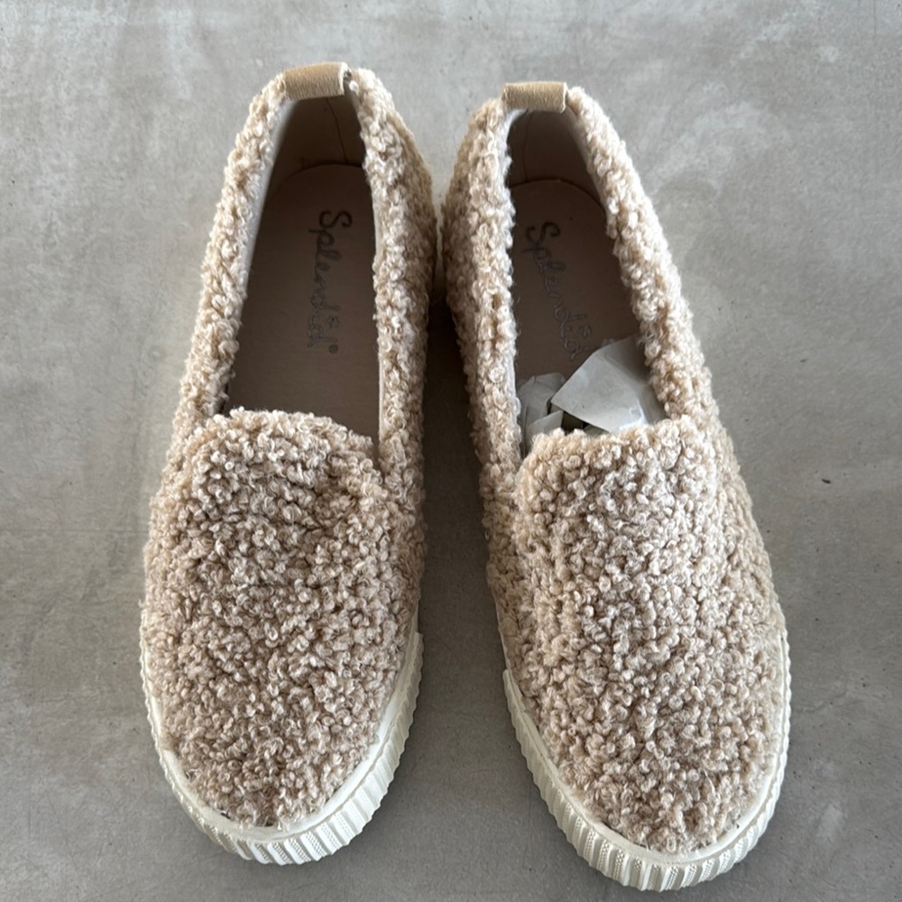 Splendid Tan Teddy Slip-On Sneakers with Plush Texture